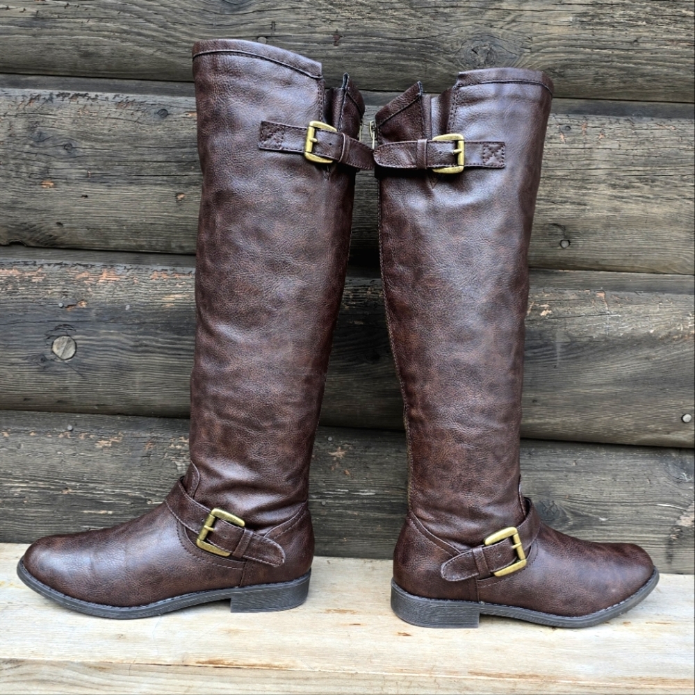 JustFab Zella Brown Vegan Leather, Western Riding Moto Boots. WMS 8M - Picture 10 of 13